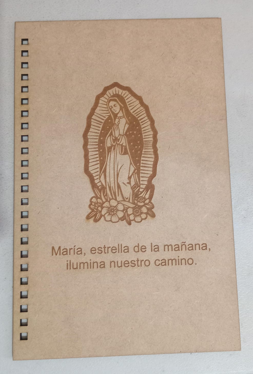 Libreta media carta de la Virgen de  Guadalupe con texto personalizado