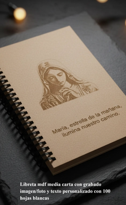 Grabado de la virgen con un texto personalizado